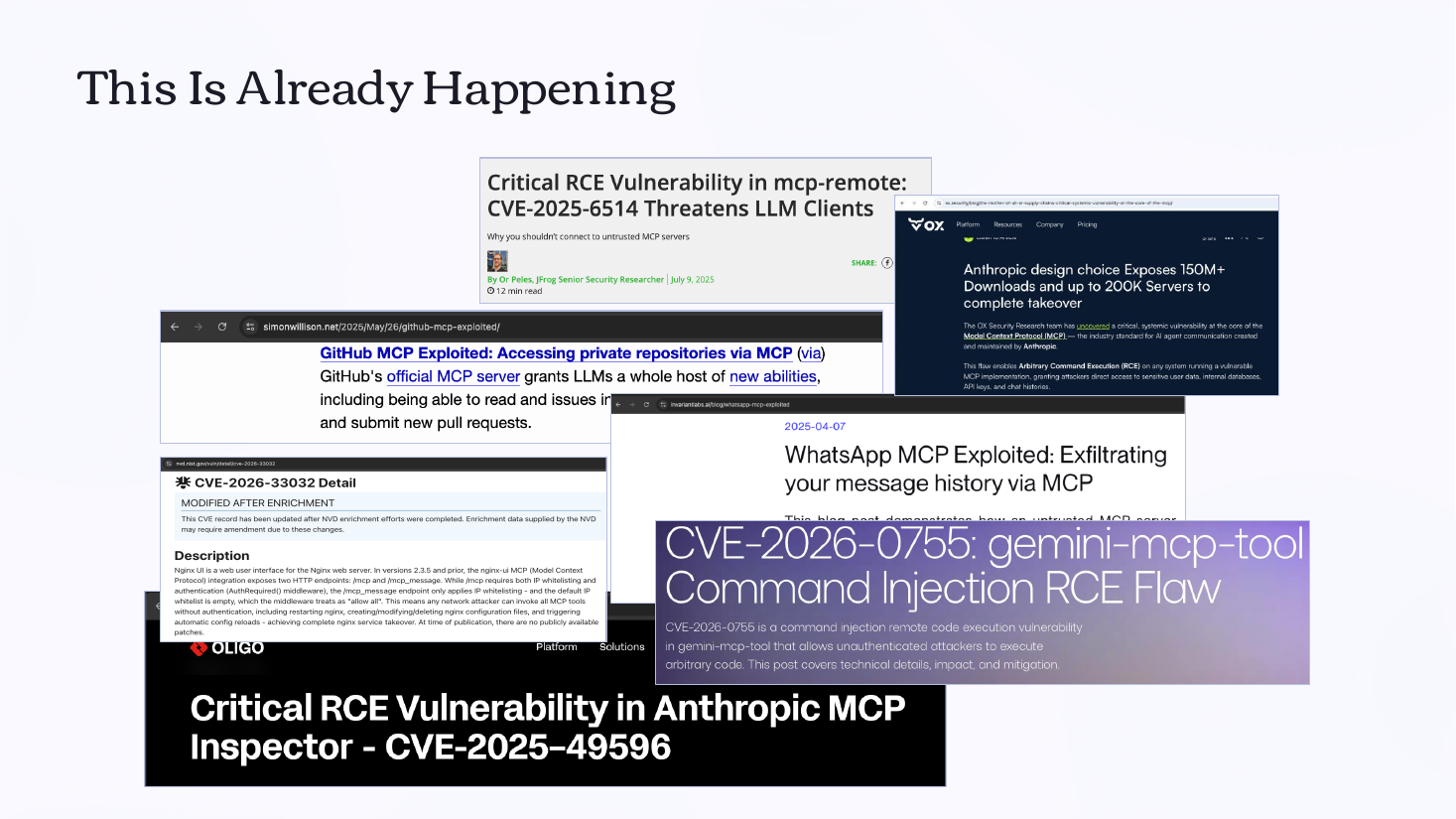 Recent MCP vulnerabilities and incidents