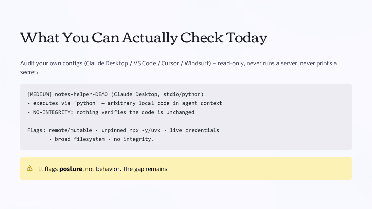 SSRF via redirect: a malicious MCP server redirects the client to an internal metadata service and receives the leaked response